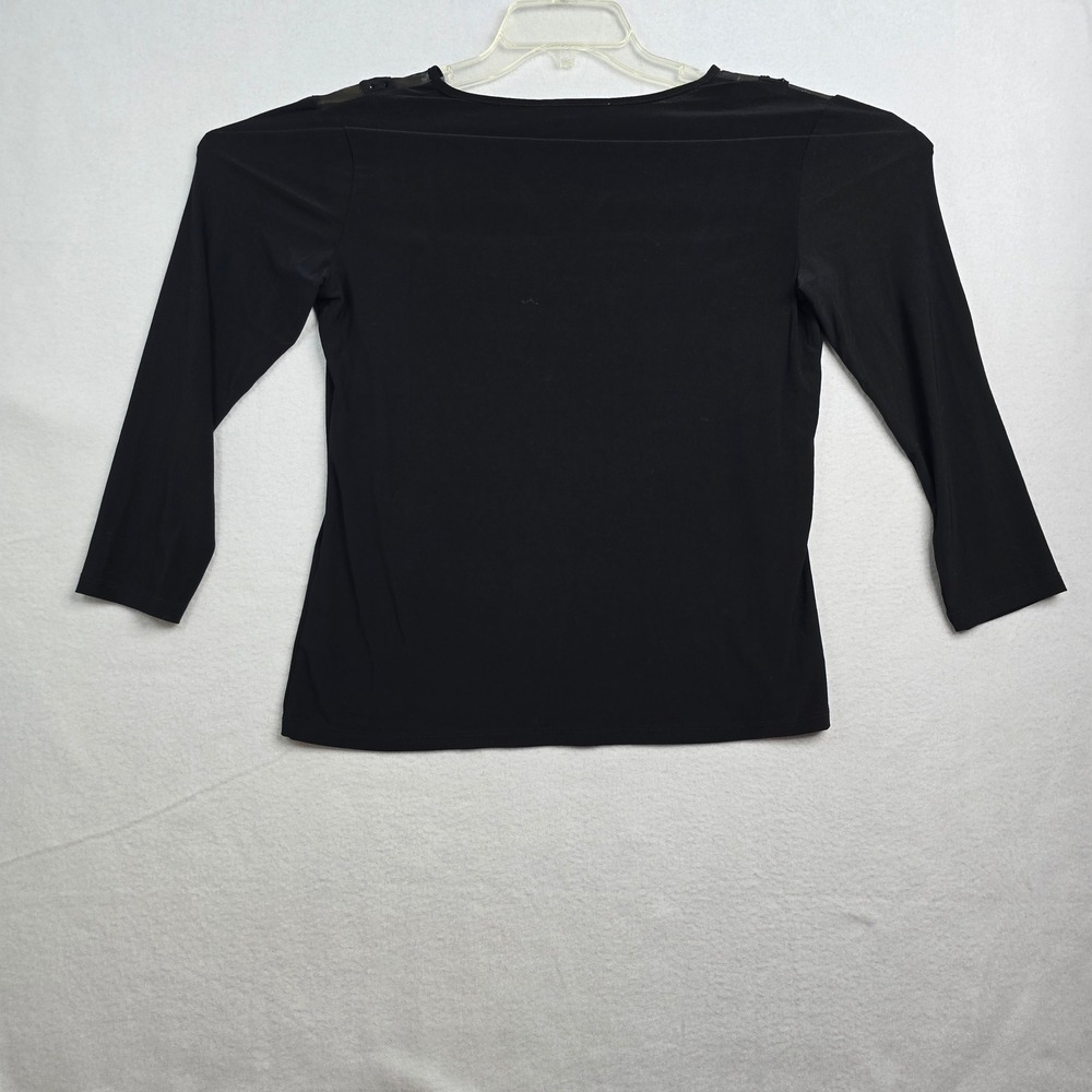 Nine West‎ Black Mesh Embellished V Neck Long Sleeve Top Women's Size S NWT - Picture 2 of 11
